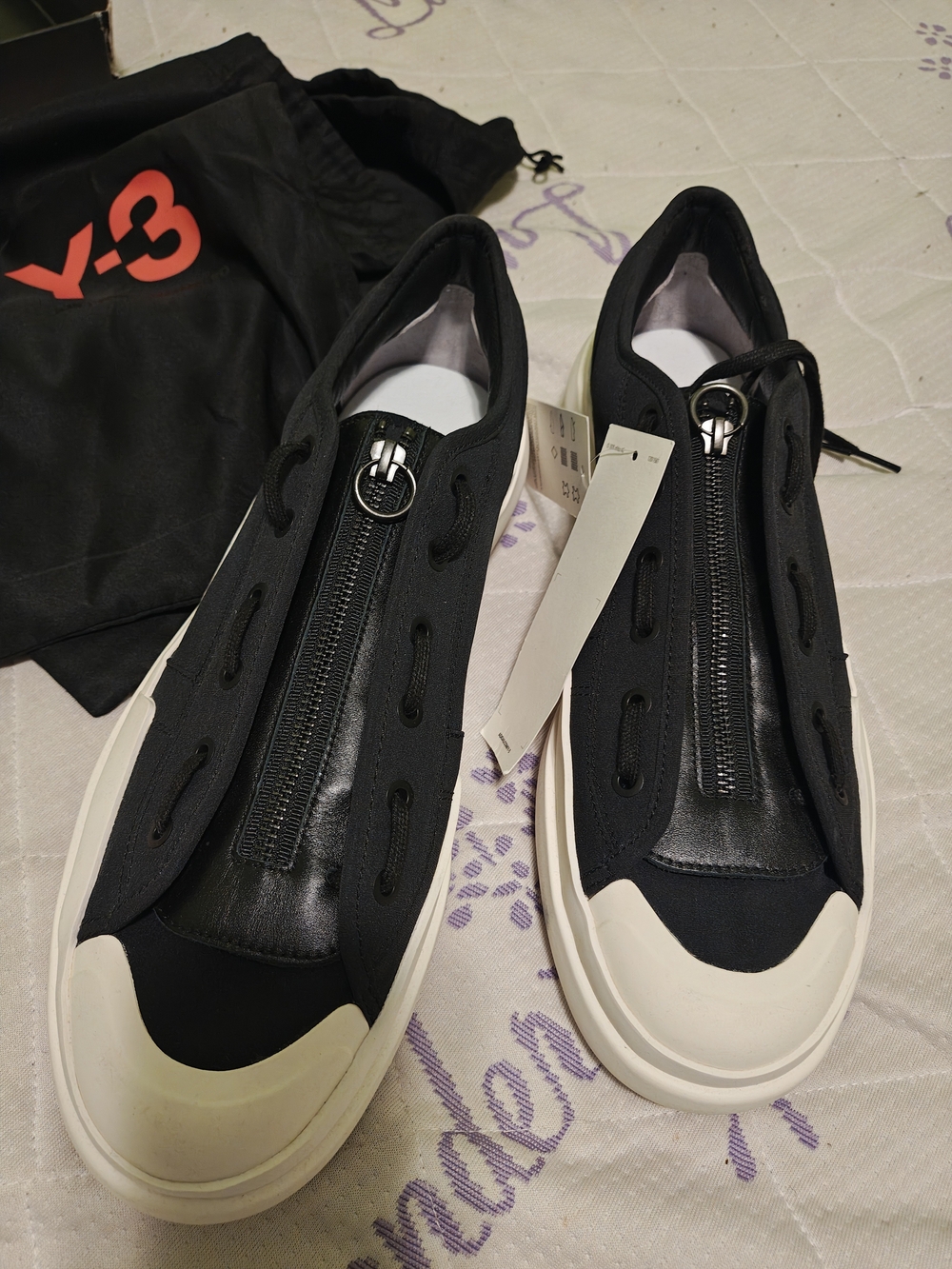 Y-3 Black and White Men's Zip-Front Casual Sneakers